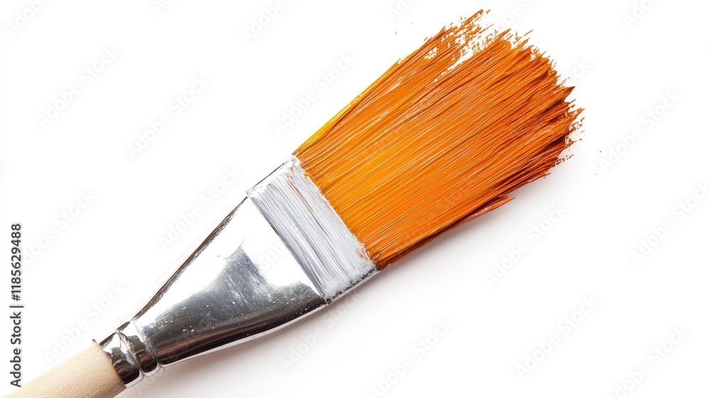 Fototapeta premium paint brush with vibrant orange bristles on a white background perfect for creative and artistic design projects