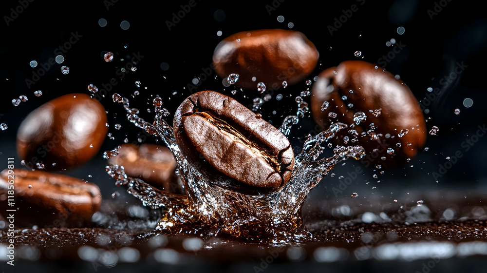Delicious coffee splattering from roasted coffee beans, cut out Delicious coffee splattering from roasted coffee beans, cut out