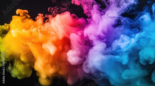 Vibrant Rainbow Smoke Blending Artistic Colors in an Abstract Composition with Dynamic Flow and Texture on Dark Background