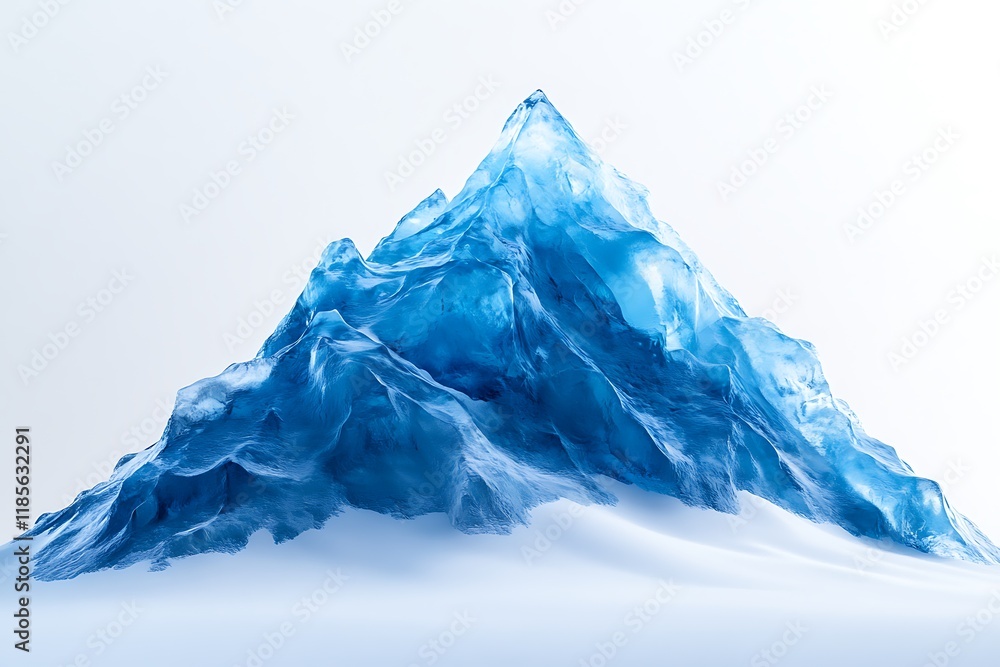 A dramatic blue ice and snow mountain peak, rising against a pristine white background, exuding winter's beauty. A dramatic blue ice and snow mountain peak, rising against a pristine white background, exuding winter's beauty.