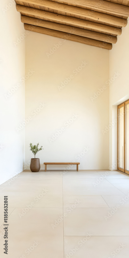 Fototapeta premium Minimalist interior design featuring natural elements in a spacious room