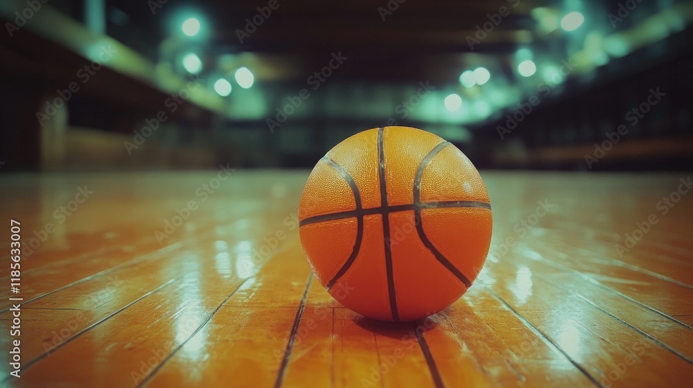 A close-up of an orange basketball resting on a polished wooden court, showcasing its textured surface and vibrant color under the bright gym lights. A close-up of an orange basketball resting on a polished wooden court, showcasing its textured surface and vibrant color under the bright gym lights.