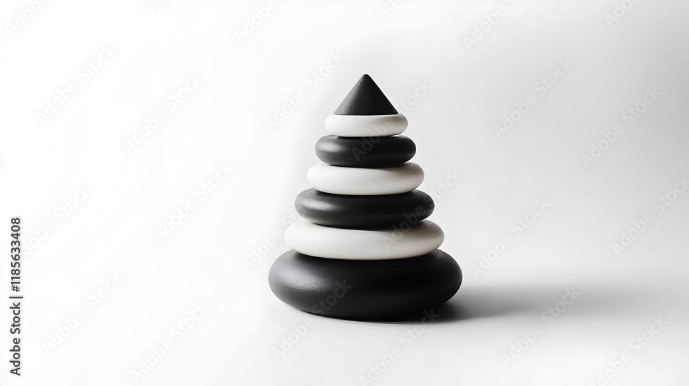 Elegant Stacking Art Sculpture Modern Design Black White Shapes Elegant Stacking Art Sculpture Modern Design Black White Shapes