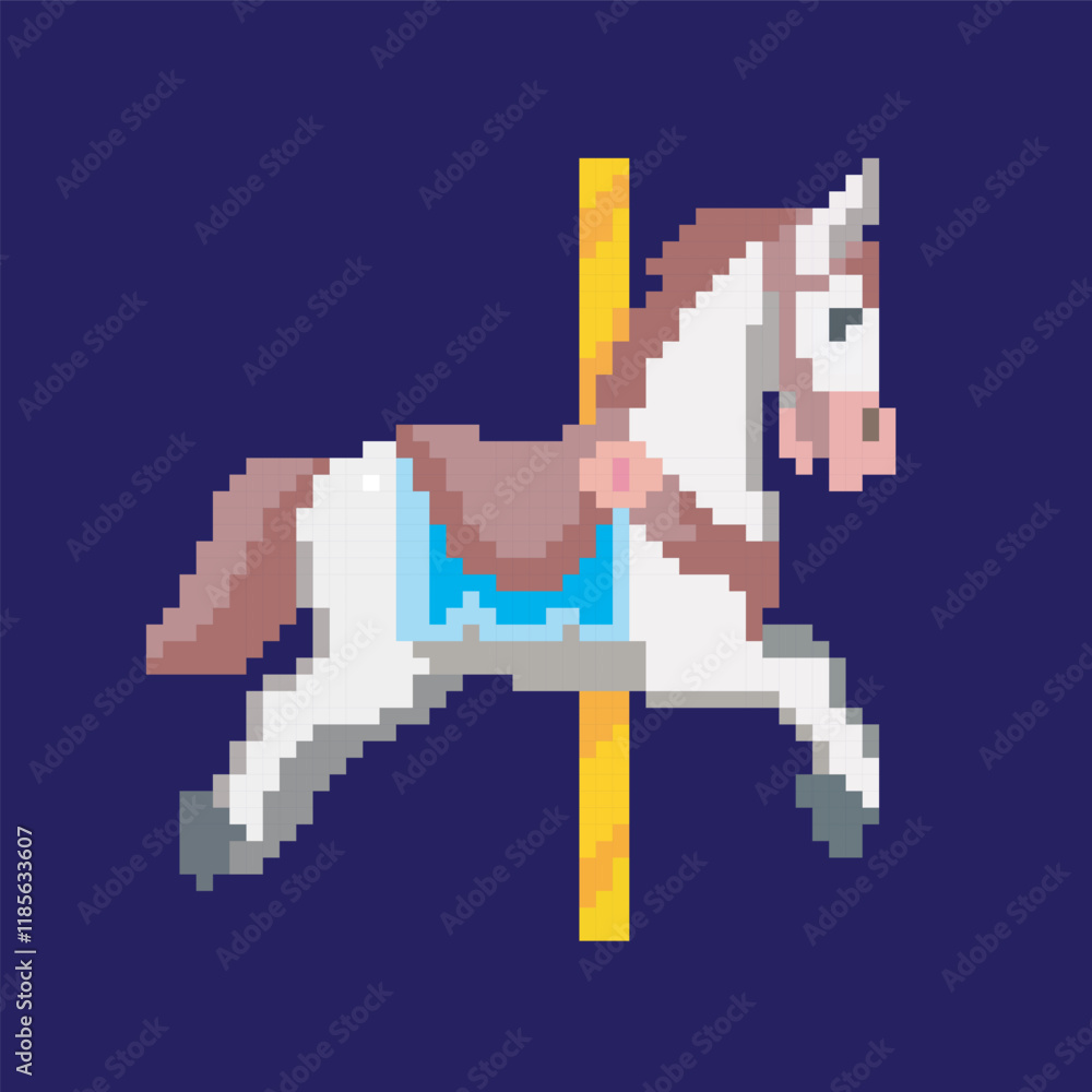 Obraz premium pixel art carousel, vector illustration on isolated background.