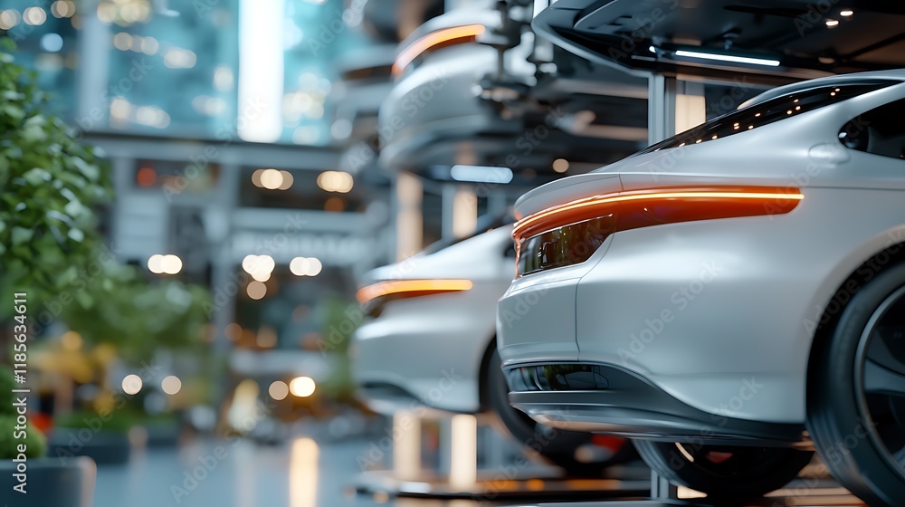 Fototapeta premium Automated high rise parking facility with robotic lifts and lifts in a modern futuristic urban cityscape The sleek