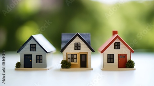 Wallpaper Mural Real estate concepts represented by miniature houses symbolizing renting, buying, mortgages, and home insurance in a professional setting Torontodigital.ca