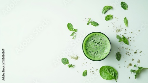 Wallpaper Mural Fresh raw vegan green juice surrounded by leafy herbs on a light background promoting healthy lifestyle and wellness concepts Torontodigital.ca