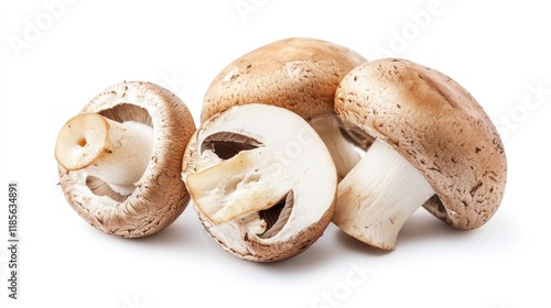 Mushroom cores displayed on a white background showcasing their unique textures and natural colors for culinary or health-related concepts photo