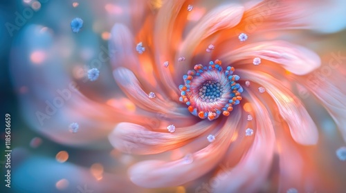 Elegant floral swirl with luminous lights in a dreamy soft focus background creating a mesmerizing and vibrant abstract pattern