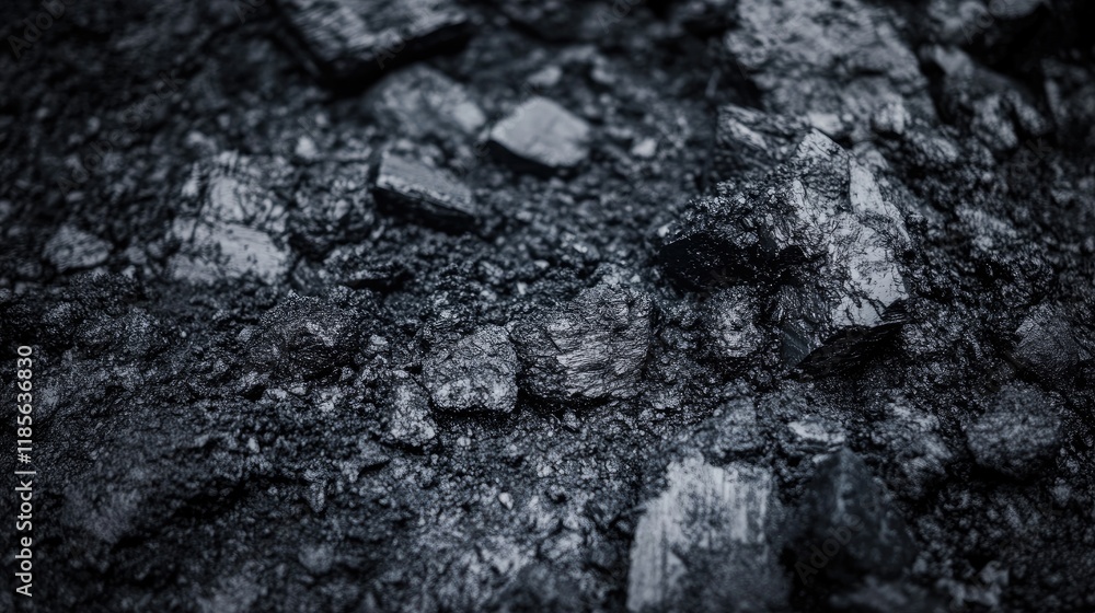 Close-up view of dark coal texture highlighting the raw materials extracted from coal mines for energy and industrial use Close-up view of dark coal texture highlighting the raw materials extracted from coal mines for energy and industrial use