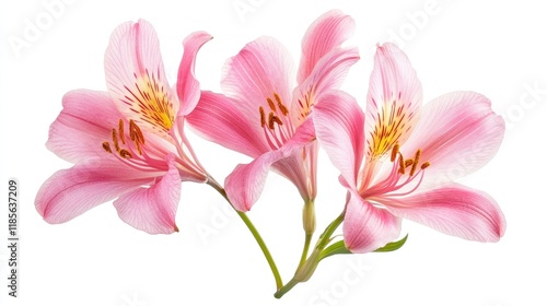 Pink Peruvian Lily Bouquet on White Background for Floral Design and Decoration Concepts