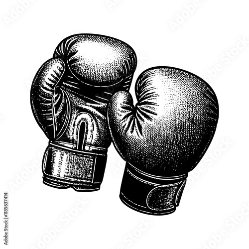 boxing gloves sketch engraving black and white outline. Scratch board imitation.