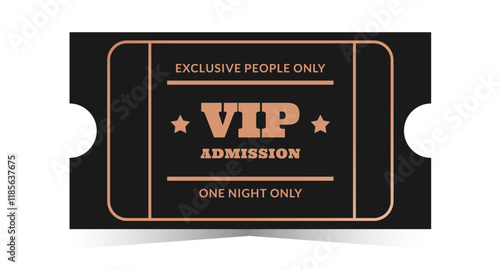 Horizontal black vip admission with bronze text template. Cinema, theater, casino, concert, opera, ballet, performance copper design. Vector illustration on white background