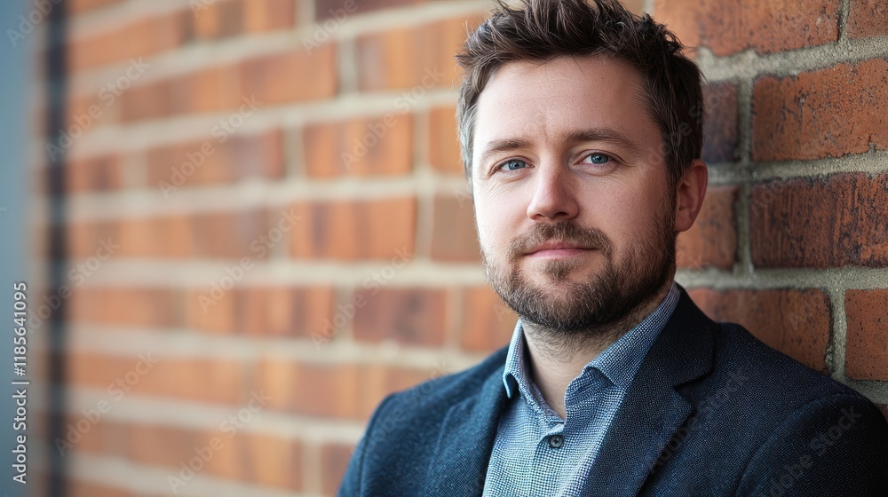 Man in formal attire with natural lighting against a brick wall background portrait Man in formal attire with natural lighting against a brick wall background portrait
