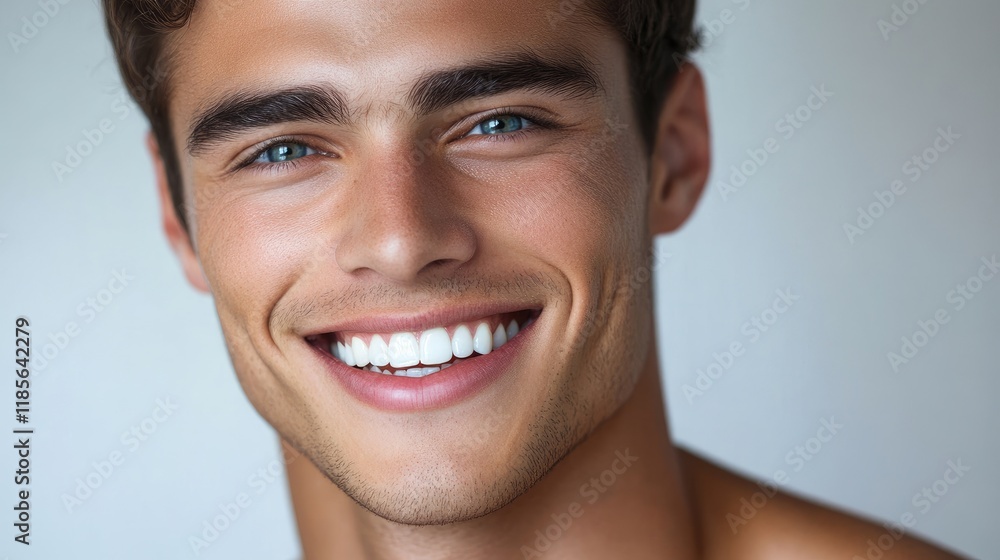 Handsome young man with radiant smile showcasing dental health in a modern dental clinic setting promoting oral care awareness. Handsome young man with radiant smile showcasing dental health in a modern dental clinic setting promoting oral care awareness.