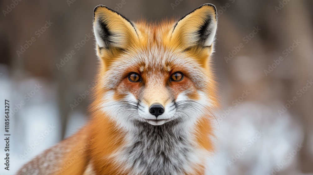 Fototapeta premium Close up portrait of a vibrant red fox with striking eyes in a natural setting showcasing its beautiful fur and inquisitive expression
