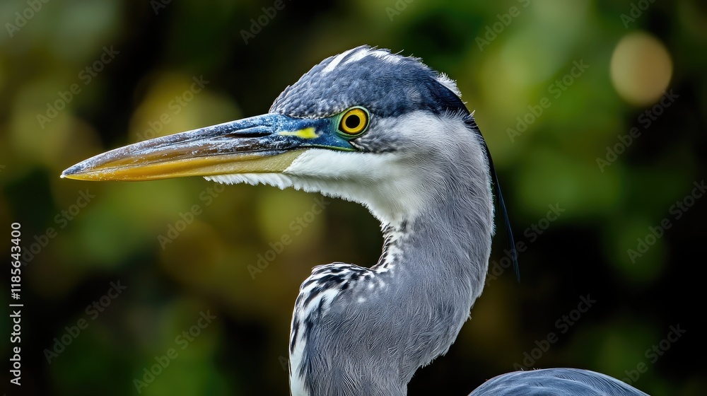 Close up portrait of a senior great grey heron showcasing its detailed features and vibrant plumage in a natural setting Close up portrait of a senior great grey heron showcasing its detailed features and vibrant plumage in a natural setting