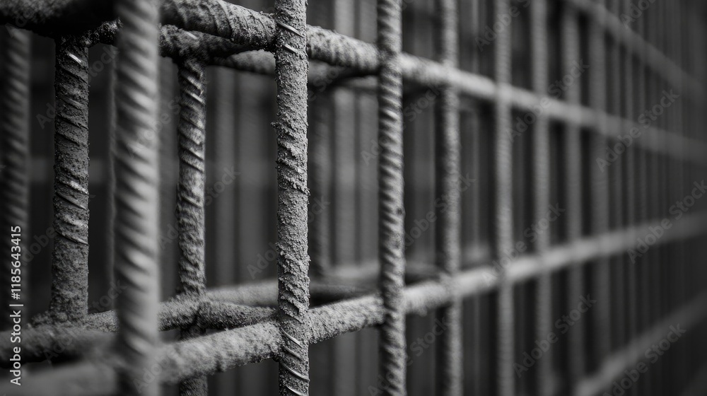 Steel reinforcement bars texture for reinforced concrete construction site showcasing industrial design and structural elements in monochrome. Steel reinforcement bars texture for reinforced concrete construction site showcasing industrial design and structural elements in monochrome.