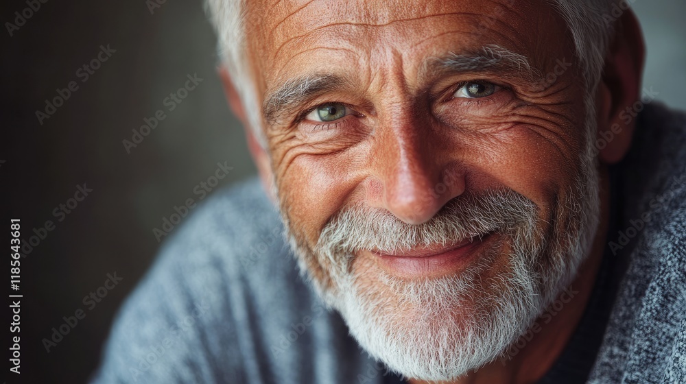 Smiling elderly man with gray hair showcasing warmth and wisdom in a close-up portrait. Smiling elderly man with gray hair showcasing warmth and wisdom in a close-up portrait.