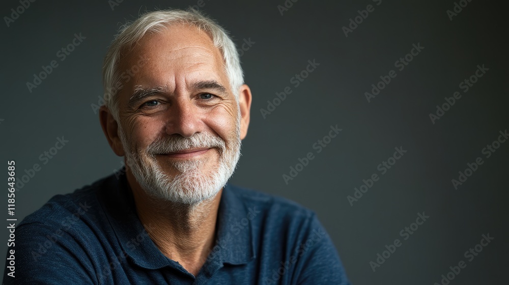 Smiling elderly man with gray beard and hair posing thoughtfully against a neutral background showcasing warmth and approachability. Smiling elderly man with gray beard and hair posing thoughtfully against a neutral background showcasing warmth and approachability.