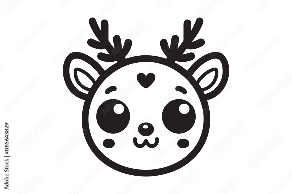 Cute cartoon reindeer face line art Cute cartoon reindeer face line art