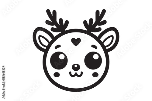 Cute cartoon reindeer face line art