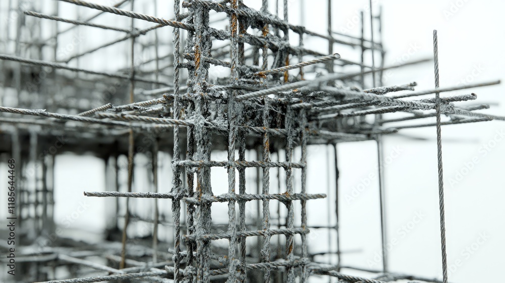Interconnected steel rebar structures designed for reinforcing concrete and supporting heavy loads in construction projects Interconnected steel rebar structures designed for reinforcing concrete and supporting heavy loads in construction projects