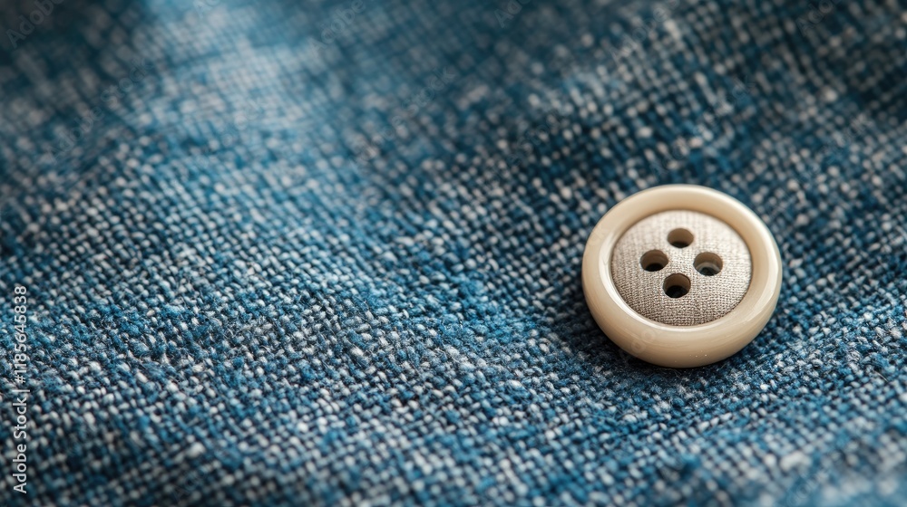Sewing Button on Denim Fabric Swatch Close-Up for Textile and Fashion Design Background Sewing Button on Denim Fabric Swatch Close-Up for Textile and Fashion Design Background