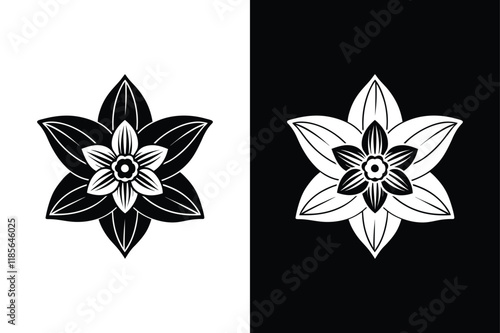 Daffodil Icon Silhouette. Elegant Floral Design in Black & White. Perfect for botanical-themed illustrations, branding, and product labels.