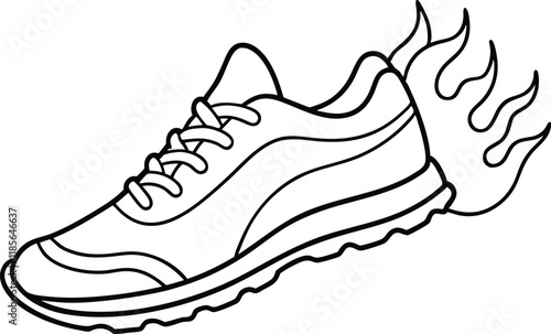 Fiery running shoes line art vector, Running shoes silhouette vector photo