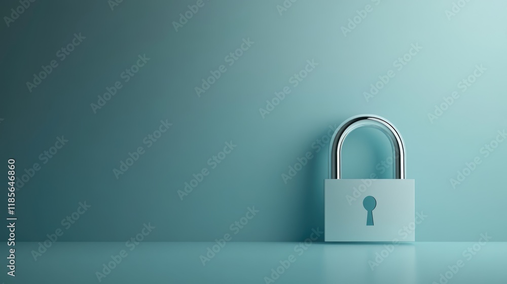 Fototapeta premium Minimalistic lock design on a teal background with ample copyspace emphasizing password security and privacy protection concepts in a modern setting