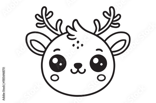 Cute cartoon reindeer face line art