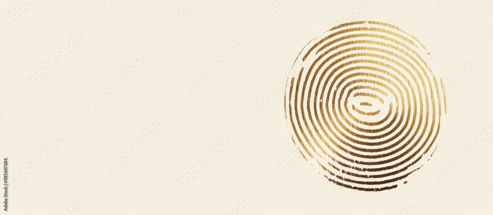 Obraz Golden fingerprint logo concept with ample cream copyspace for text, right aligned composition, minimalistic design for branding purposes.