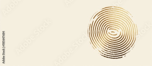 Golden fingerprint logo concept with ample cream copyspace for text, right aligned composition, minimalistic design for branding purposes.