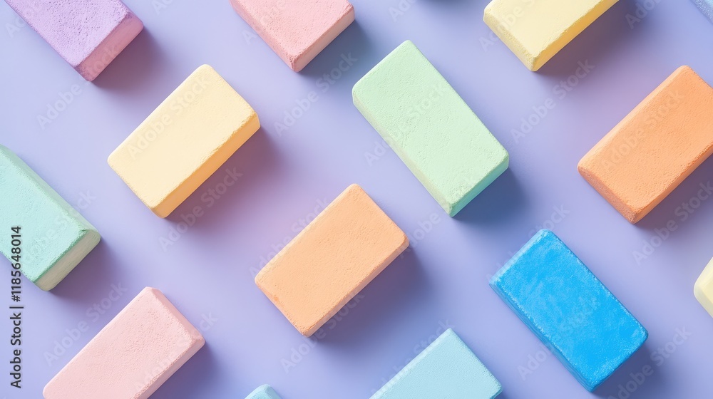 Pastel colored rectangular blocks arranged artistically on a soft surface for creative and design concepts Pastel colored rectangular blocks arranged artistically on a soft surface for creative and design concepts