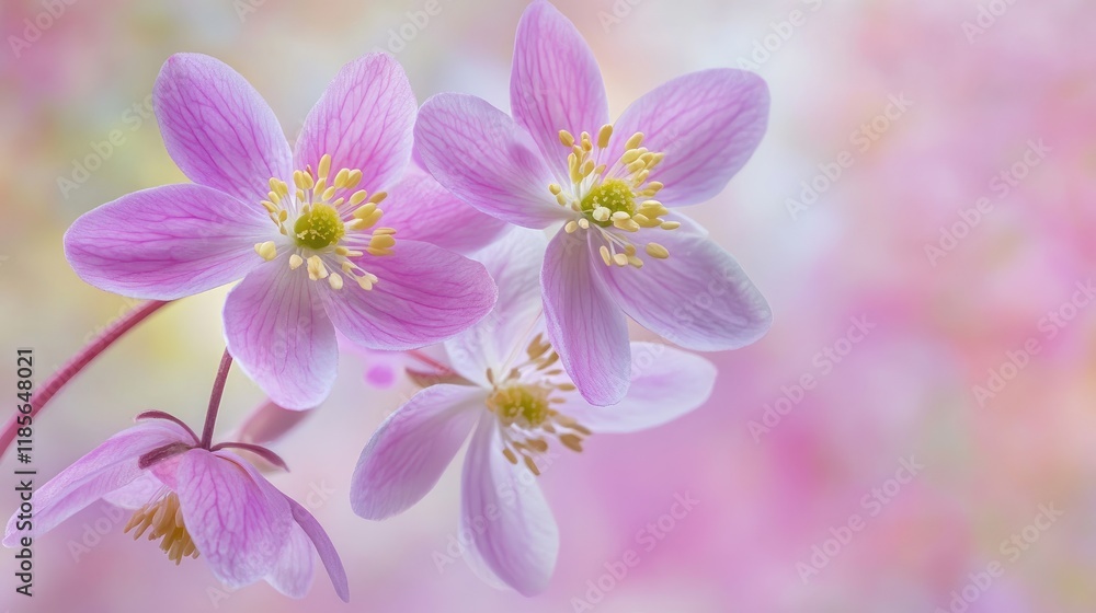 Obraz premium Rue Anemone Thalictrum thalictroides Vibrant Pink Blooms in Soft Focus Spring Landscape Natural Beauty in Nature Photography