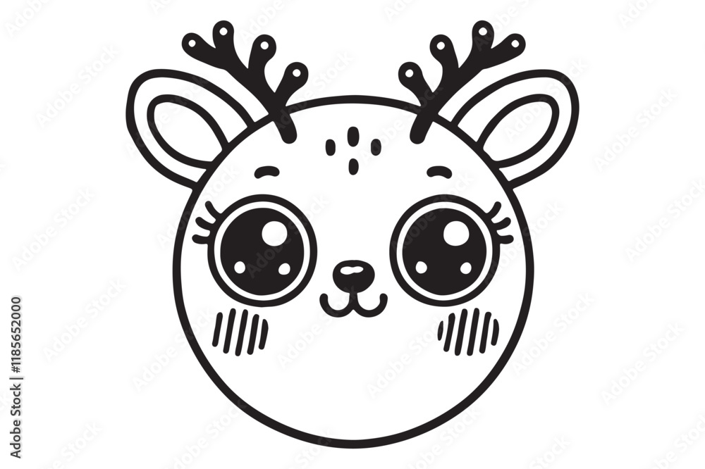 Fototapeta premium Cute cartoon reindeer face line art