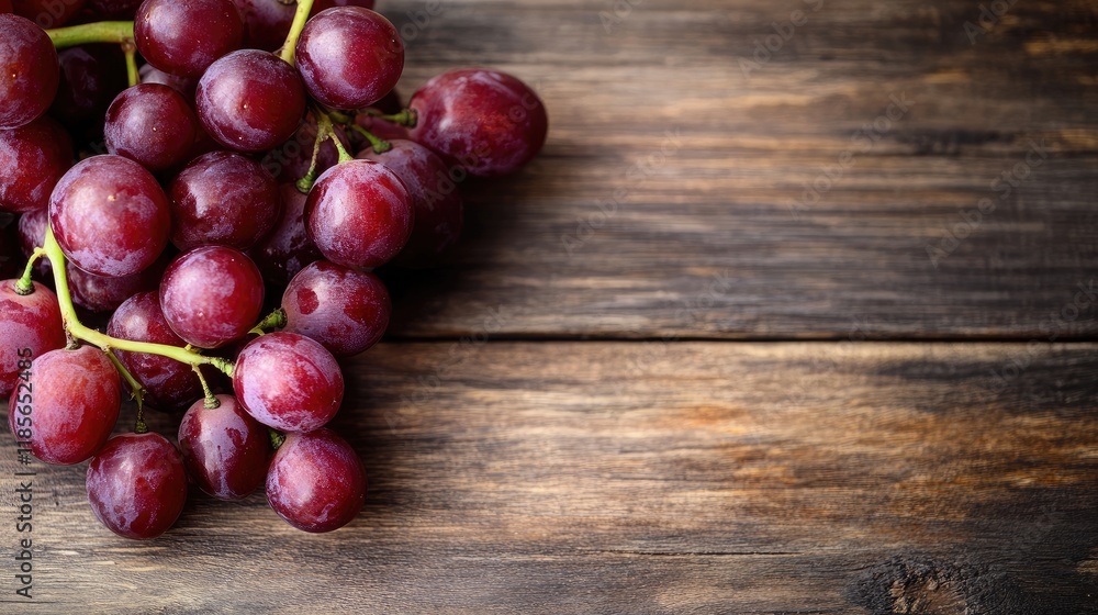 Ripe red grapes arranged on a rustic wooden surface showcasing natural textures and colors for fresh produce concepts Ripe red grapes arranged on a rustic wooden surface showcasing natural textures and colors for fresh produce concepts