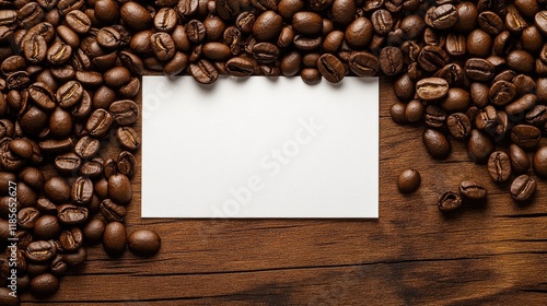 Wallpaper Mural Coffee Beans Surrounding Blank Note on Wooden Surface with Copy Space for Text and Document Preview Concept. Torontodigital.ca