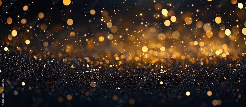 Obraz premium Elegant dark gold and black glitter confetti background perfect for Christmas celebrations or night parties with space for overlay text