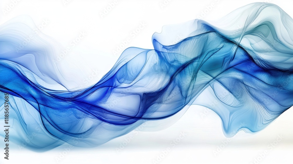 Fototapeta premium Flowing blue waves abstract art digital creation fluid design white background contemporary style visual concept