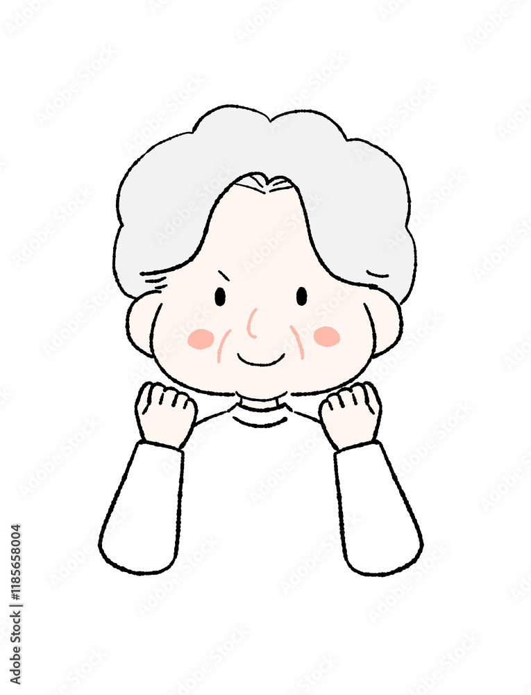 Obraz premium ガッツポーズをするかわいいおばあちゃん