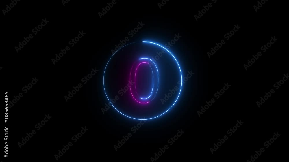 Neon countdown number animation on black background. 5-0 counting down seconds neon number. Neon countdown number animation on black background. 5-0 counting down seconds neon number.