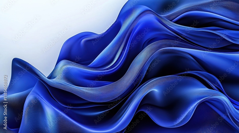 Obraz premium Flowing blue fabric texture abstract art digital design soft waves close-up aesthetic visuals for creativity