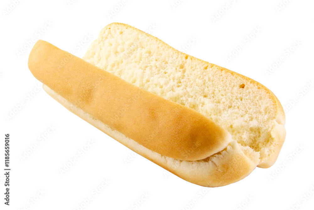 Empty or open hot dog bun  isolated white background, transparent background, png file