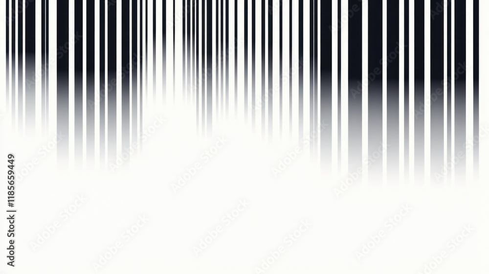 Barcode Vector Background with Vertical Black Stripes on White Gradient Copyspace for Text, Minimalist Design for Marketing and Branding, High Resolution. Barcode Vector Background with Vertical Black Stripes on White Gradient Copyspace for Text, Minimalist Design for Marketing and Branding, High Resolution.