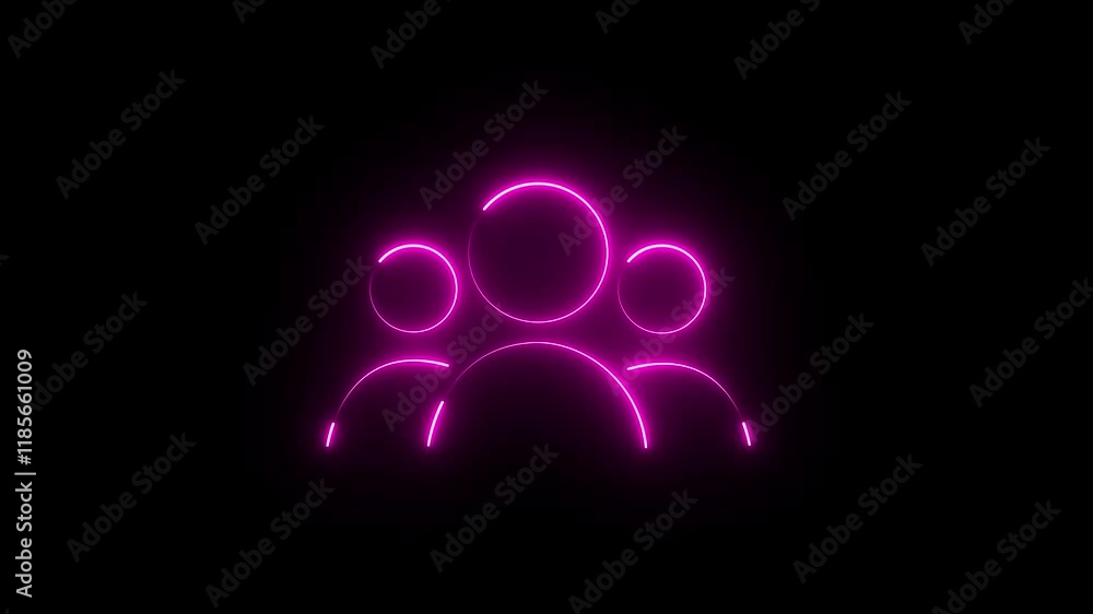 Glowing neon Group of people or group users animation icon. Group icon, people icon set in trendy flat style. outline round avatar pictogram in vivid color neon profile icon. black background. Glowing neon Group of people or group users animation icon. Group icon, people icon set in trendy flat style. outline round avatar pictogram in vivid color neon profile icon. black background.