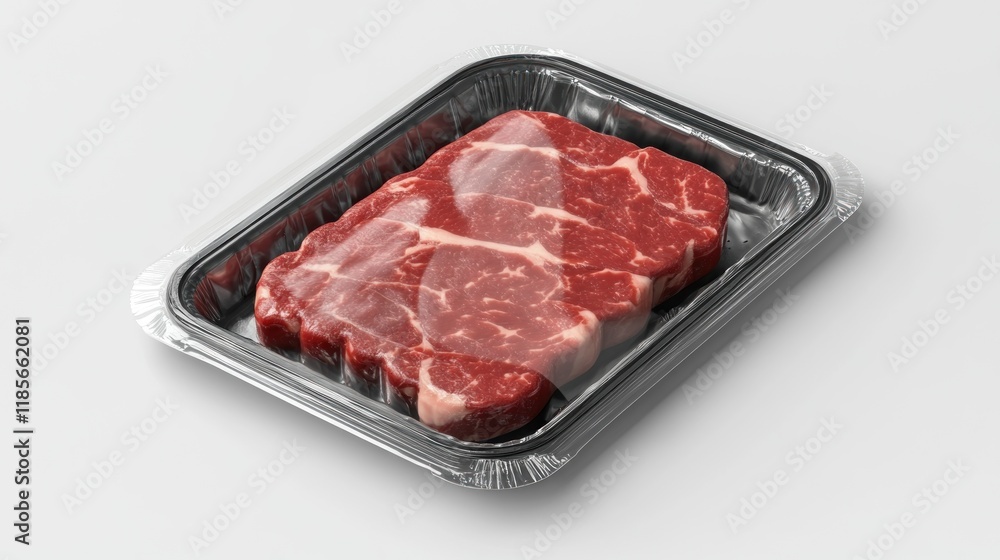 Single raw steak in plastic tray, ready for cooking. Single raw steak in plastic tray, ready for cooking.