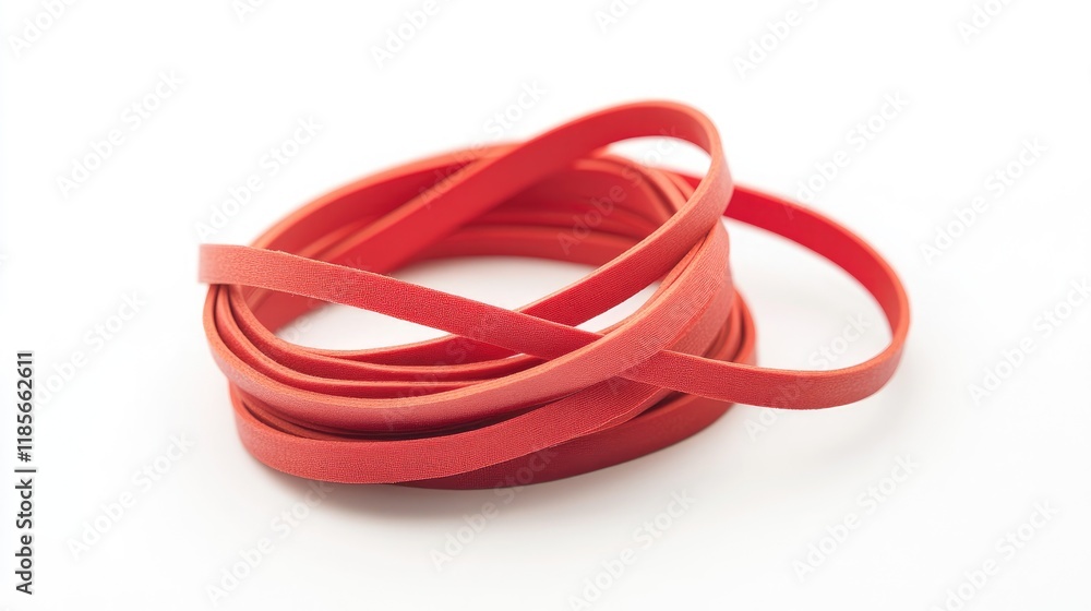 Flexible Red Rubber Bands Isolated on Clean White Background for Office and Craft Use Flexible Red Rubber Bands Isolated on Clean White Background for Office and Craft Use