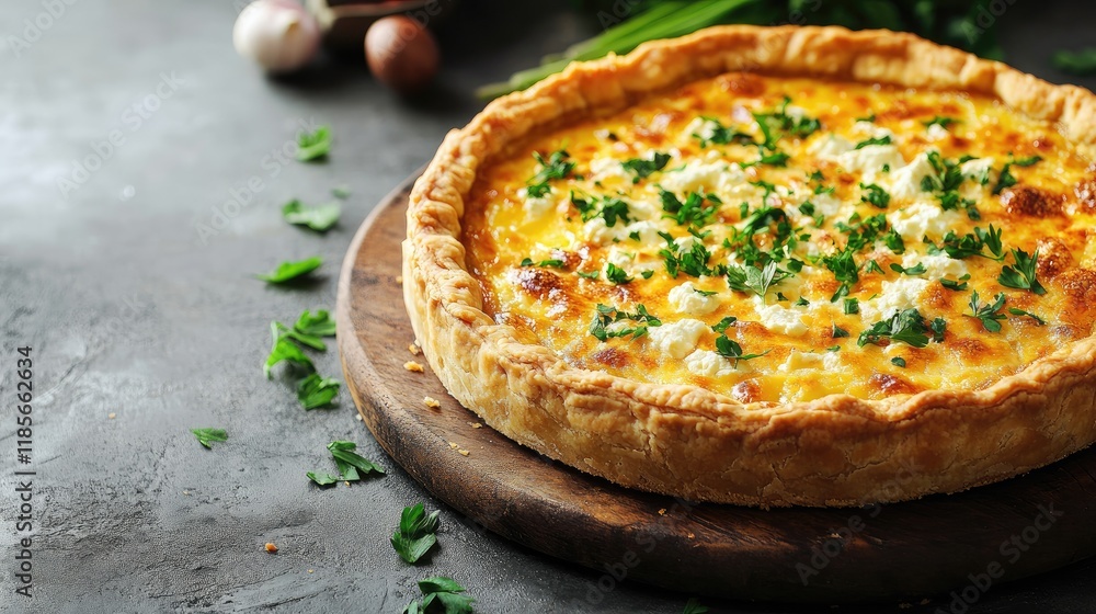 Crostata with Ricotta Traditional Curd Pie Served on Rustic Wooden Board with Herbs and Fresh Ingredients Nearby Crostata with Ricotta Traditional Curd Pie Served on Rustic Wooden Board with Herbs and Fresh Ingredients Nearby